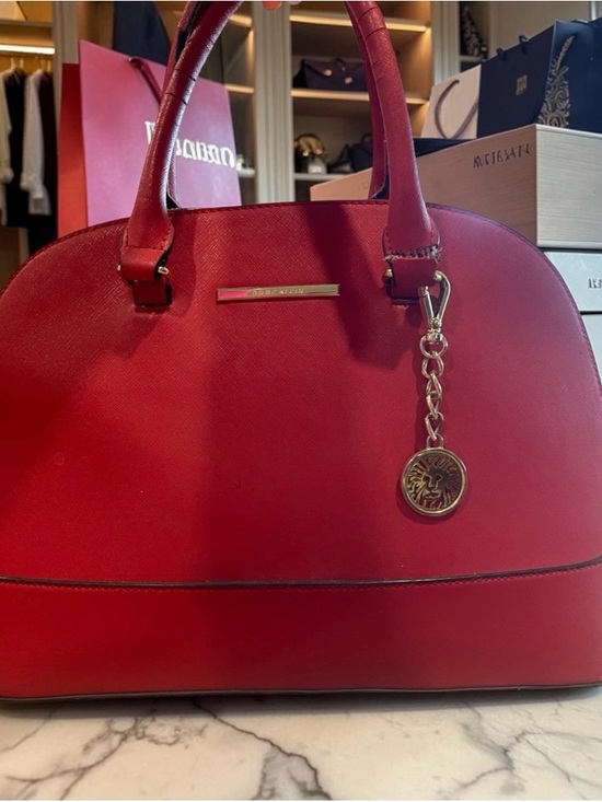 Anne Klein Handbags - Anne Klein Red Dome Satchel with Gold Medallion Charm Accent